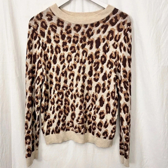 Leopard Print Cozy Crew Neck Knit Sweater Size Medium Animal Print - Picture 1 of 6
